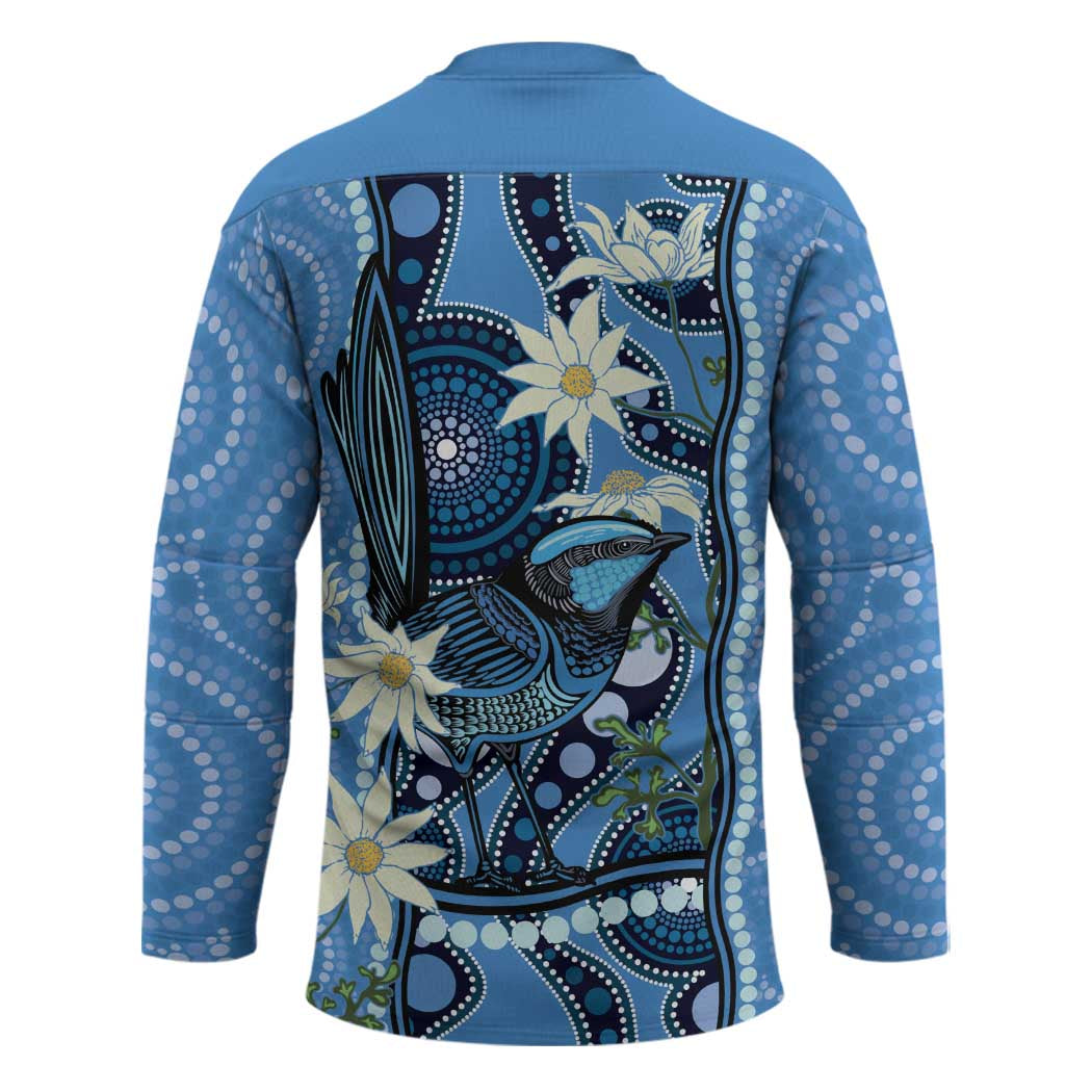 Australia Flannel Flower With Superb Fairy-wren Hockey Jersey Aboriginal Art - Aussie Hoodie