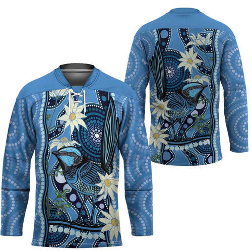 Australia Flannel Flower With Superb Fairy-wren Hockey Jersey Aboriginal Art - Aussie Hoodie
