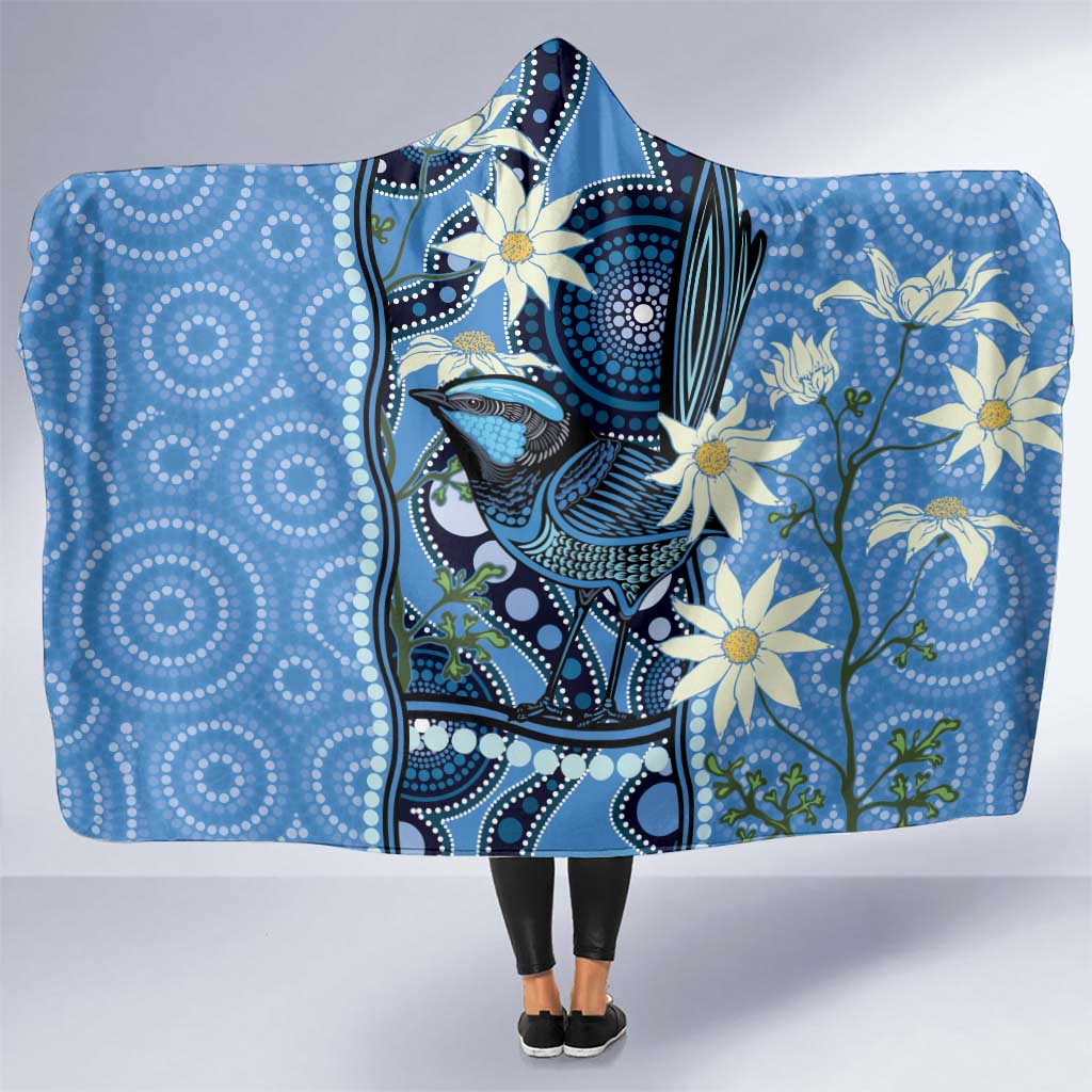 Australia Flannel Flower With Superb Fairy-wren Hooded Blanket Aboriginal Art