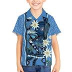 Australia Flannel Flower With Superb Fairy-wren Kid Hawaiian Shirt Aboriginal Art