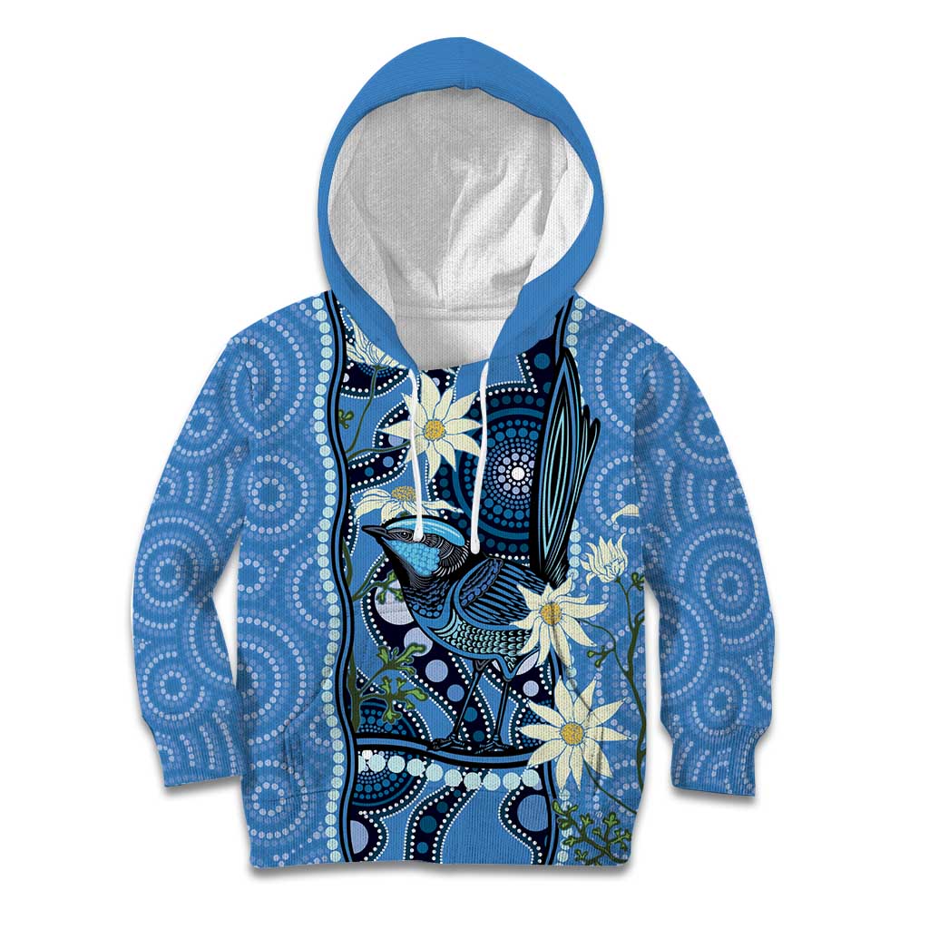 Australia Flannel Flower With Superb Fairy-wren Kid Hoodie Aboriginal Art