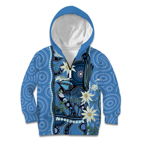 Australia Flannel Flower With Superb Fairy-wren Kid Hoodie Aboriginal Art