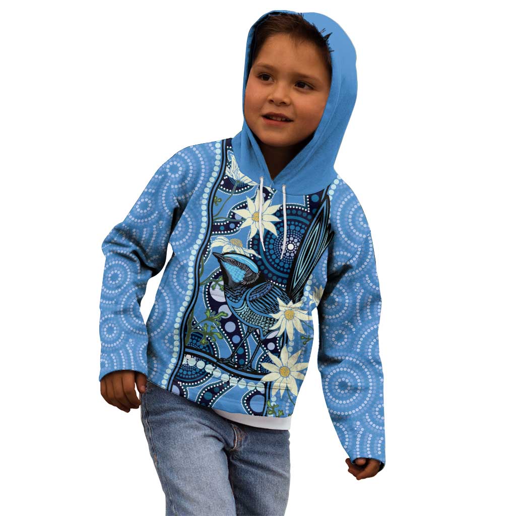 Australia Flannel Flower With Superb Fairy-wren Kid Hoodie Aboriginal Art