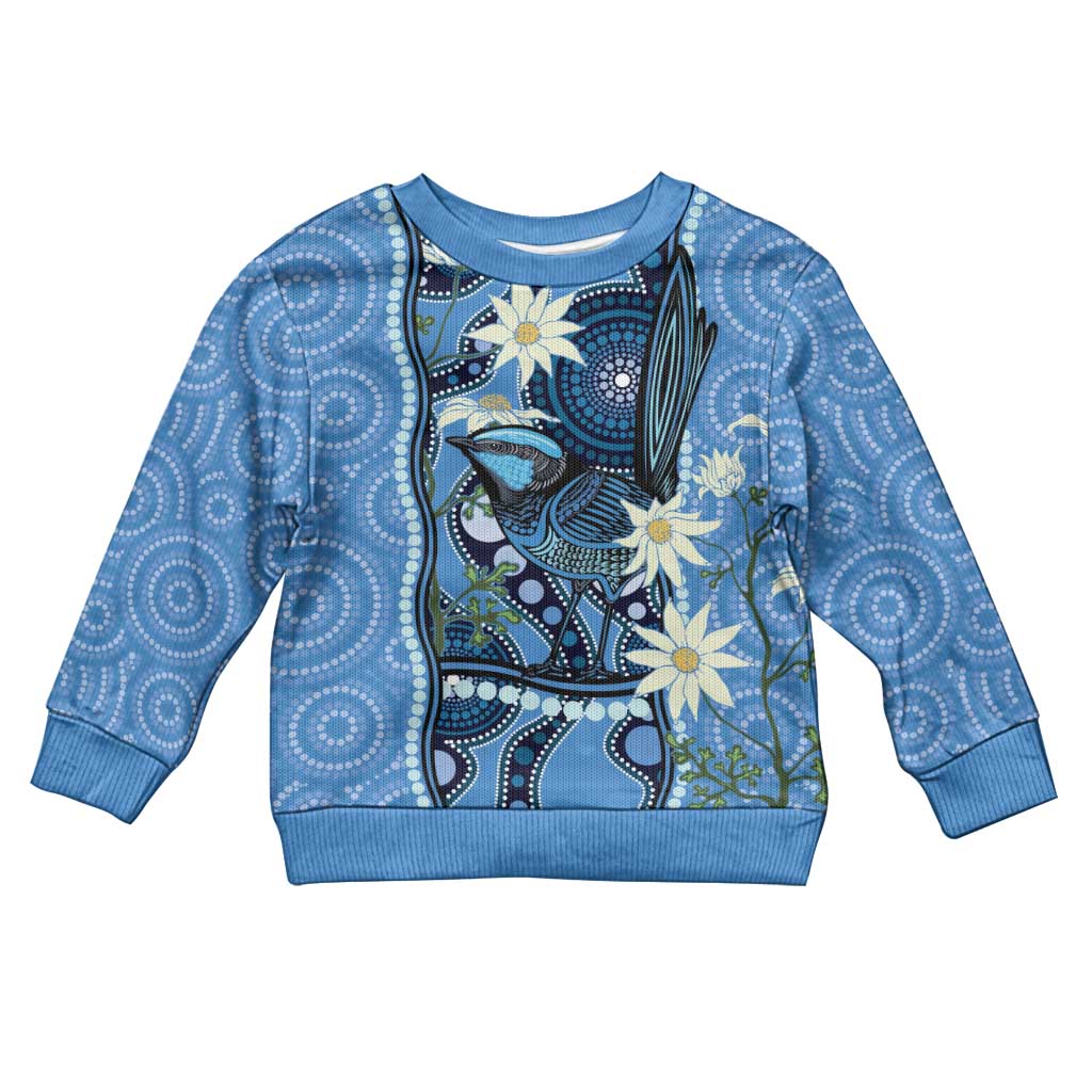 Australia Flannel Flower With Superb Fairy-wren Kid Ugly Christmas Sweater Aboriginal Art