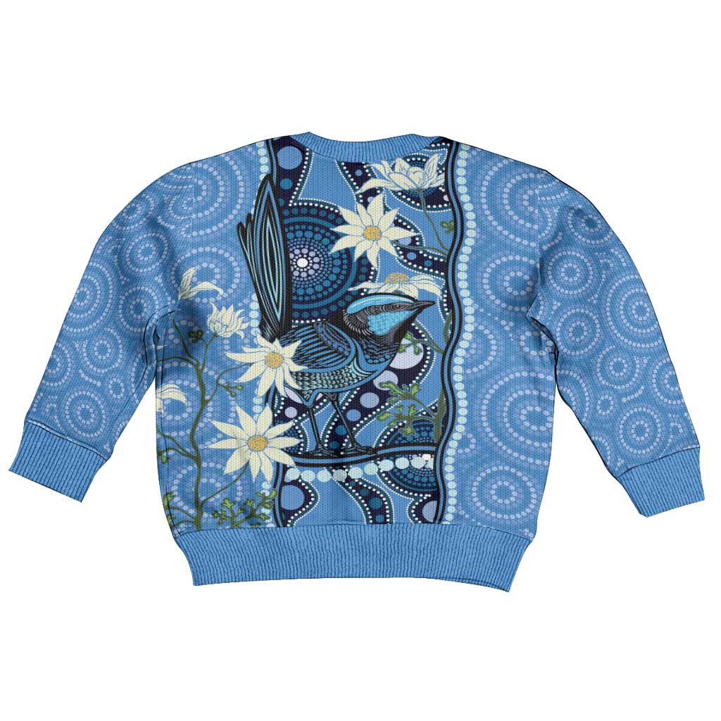 Australia Flannel Flower With Superb Fairy-wren Kid Ugly Christmas Sweater Aboriginal Art