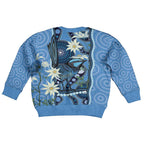 Australia Flannel Flower With Superb Fairy-wren Kid Ugly Christmas Sweater Aboriginal Art