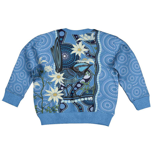 Australia Flannel Flower With Superb Fairy-wren Kid Ugly Christmas Sweater Aboriginal Art