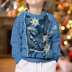 Australia Flannel Flower With Superb Fairy-wren Kid Ugly Christmas Sweater Aboriginal Art