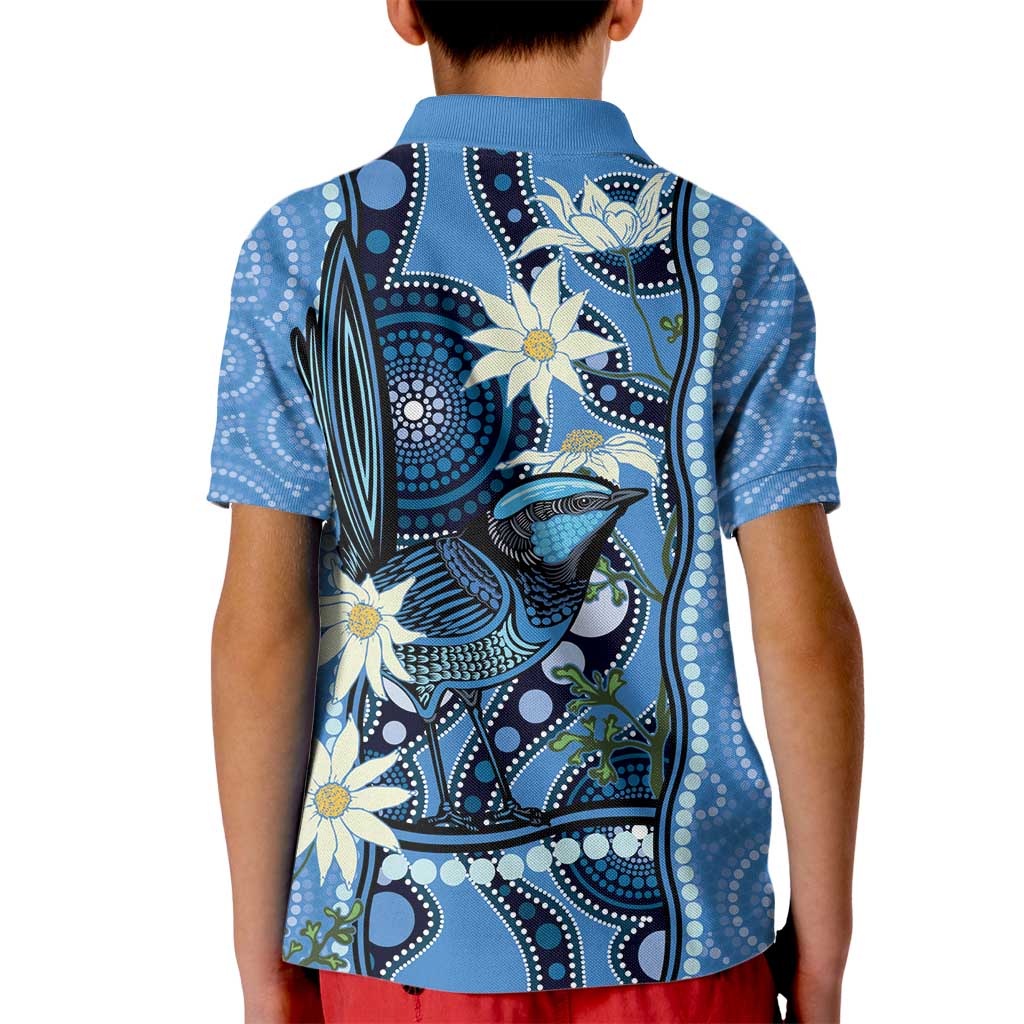 Australia Flannel Flower With Superb Fairy-wren Kid Polo Shirt Aboriginal Art