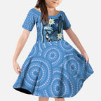 Australia Flannel Flower With Superb Fairy-wren Kid Short Sleeve Dress Aboriginal Art