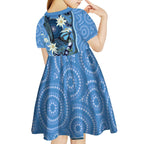 Australia Flannel Flower With Superb Fairy-wren Kid Short Sleeve Dress Aboriginal Art