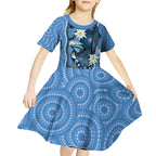 Australia Flannel Flower With Superb Fairy-wren Kid Short Sleeve Dress Aboriginal Art