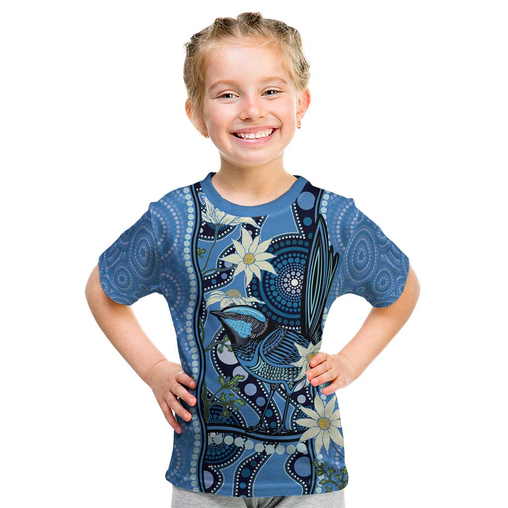 Australia Flannel Flower With Superb Fairy-wren Kid T Shirt Aboriginal Art