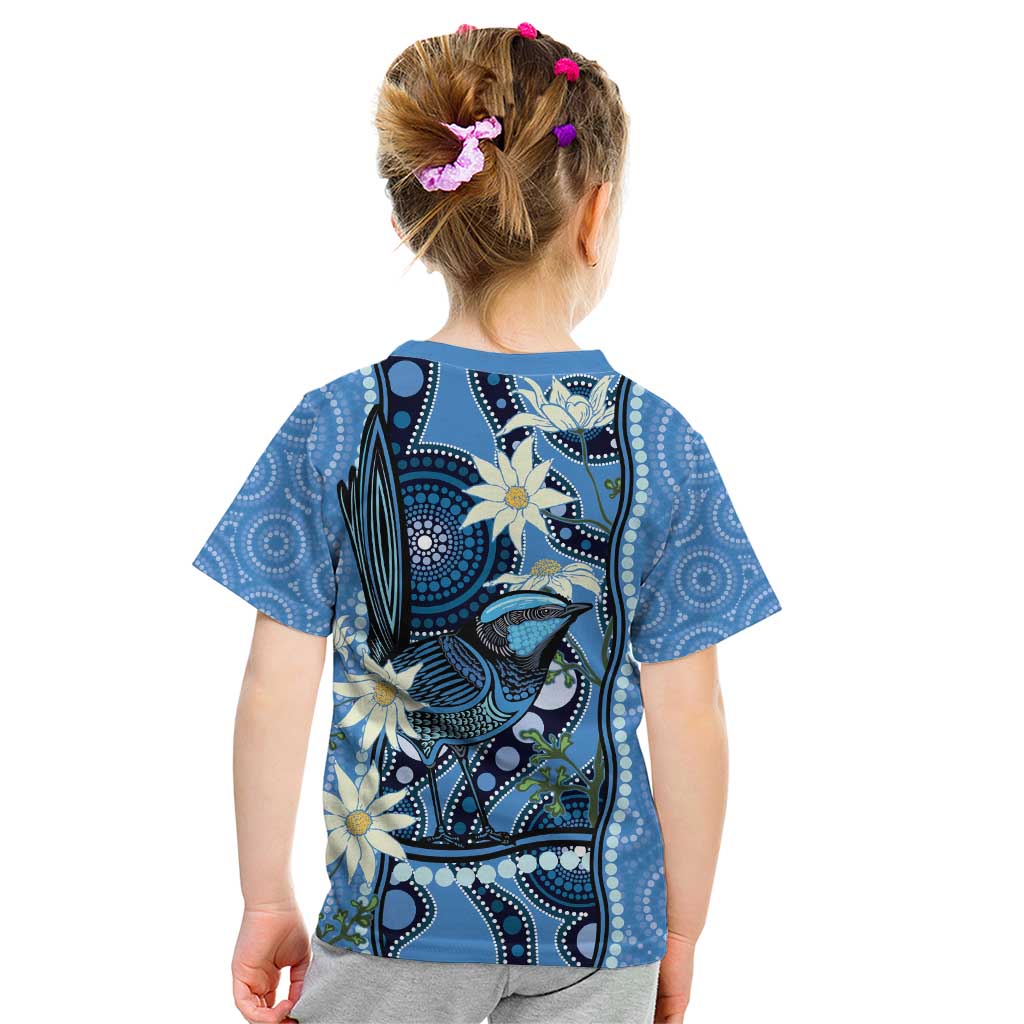 Australia Flannel Flower With Superb Fairy-wren Kid T Shirt Aboriginal Art