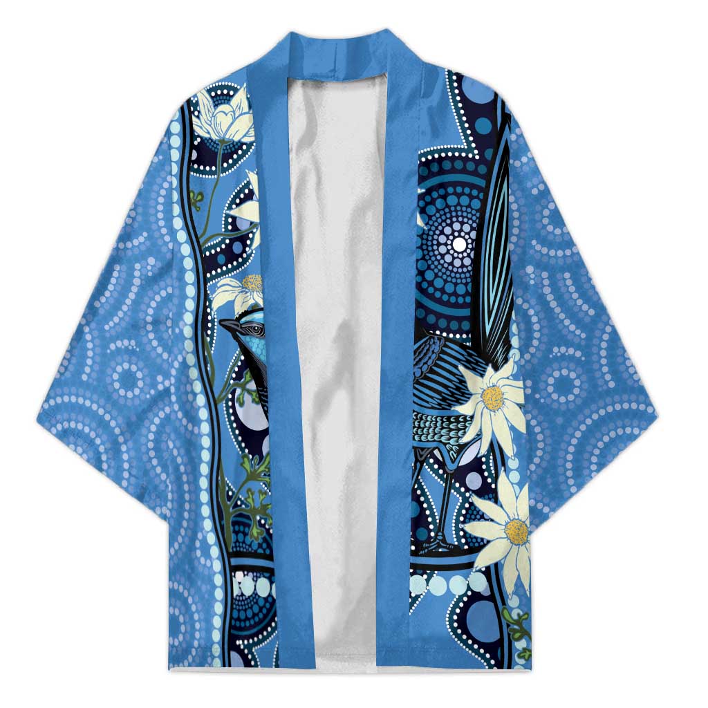Australia Flannel Flower With Superb Fairy-wren Kimono Aboriginal Art - Aussie Hoodie