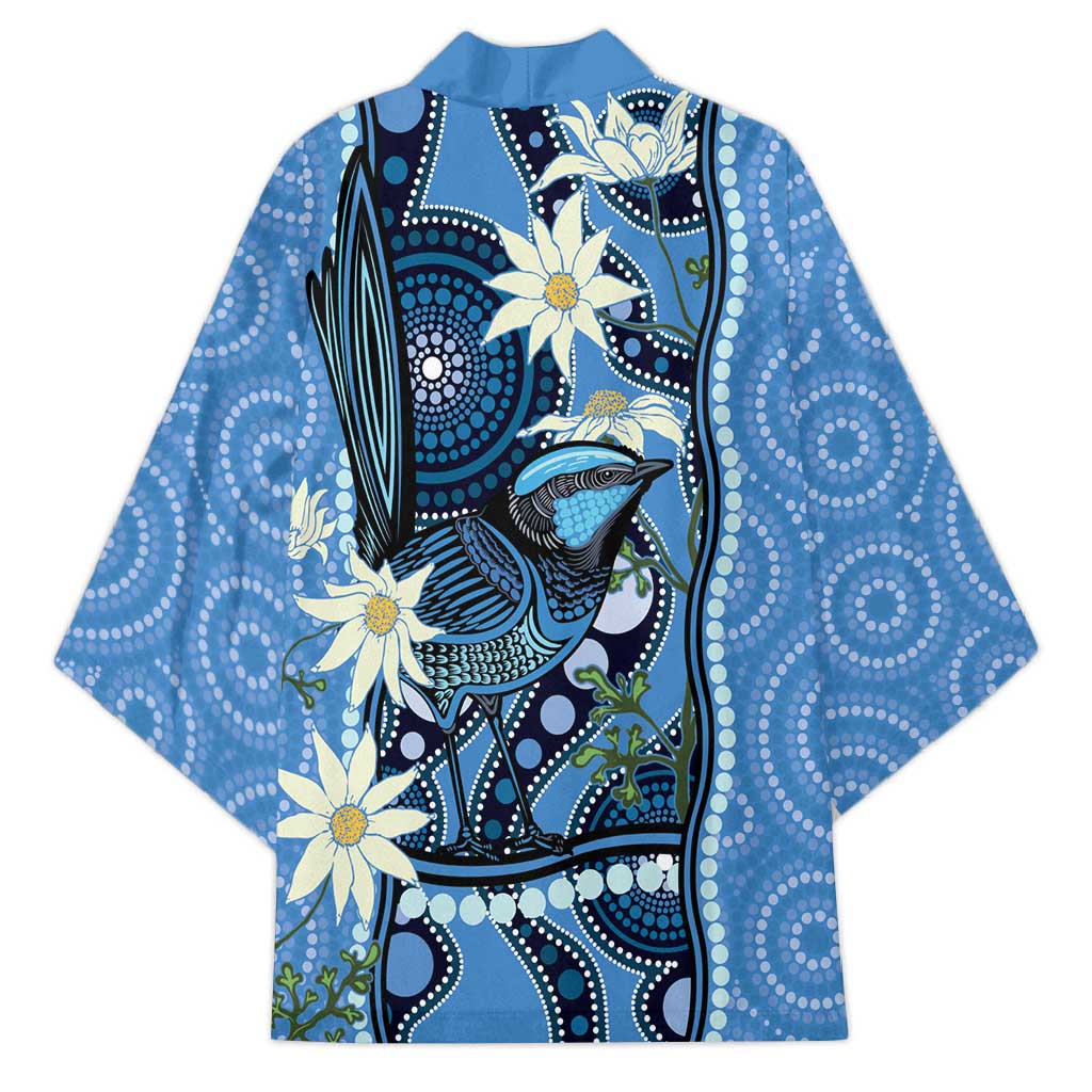 Australia Flannel Flower With Superb Fairy-wren Kimono Aboriginal Art - Aussie Hoodie