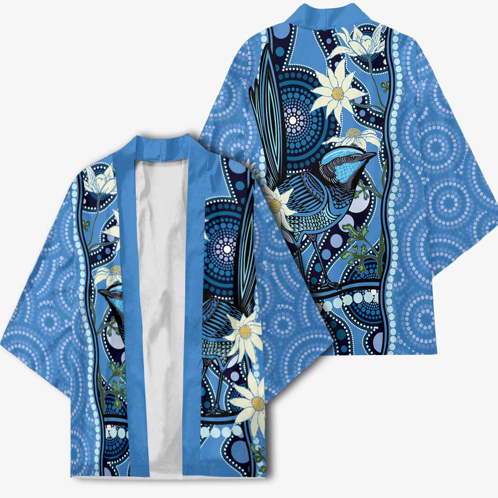 Australia Flannel Flower With Superb Fairy-wren Kimono Aboriginal Art - Aussie Hoodie