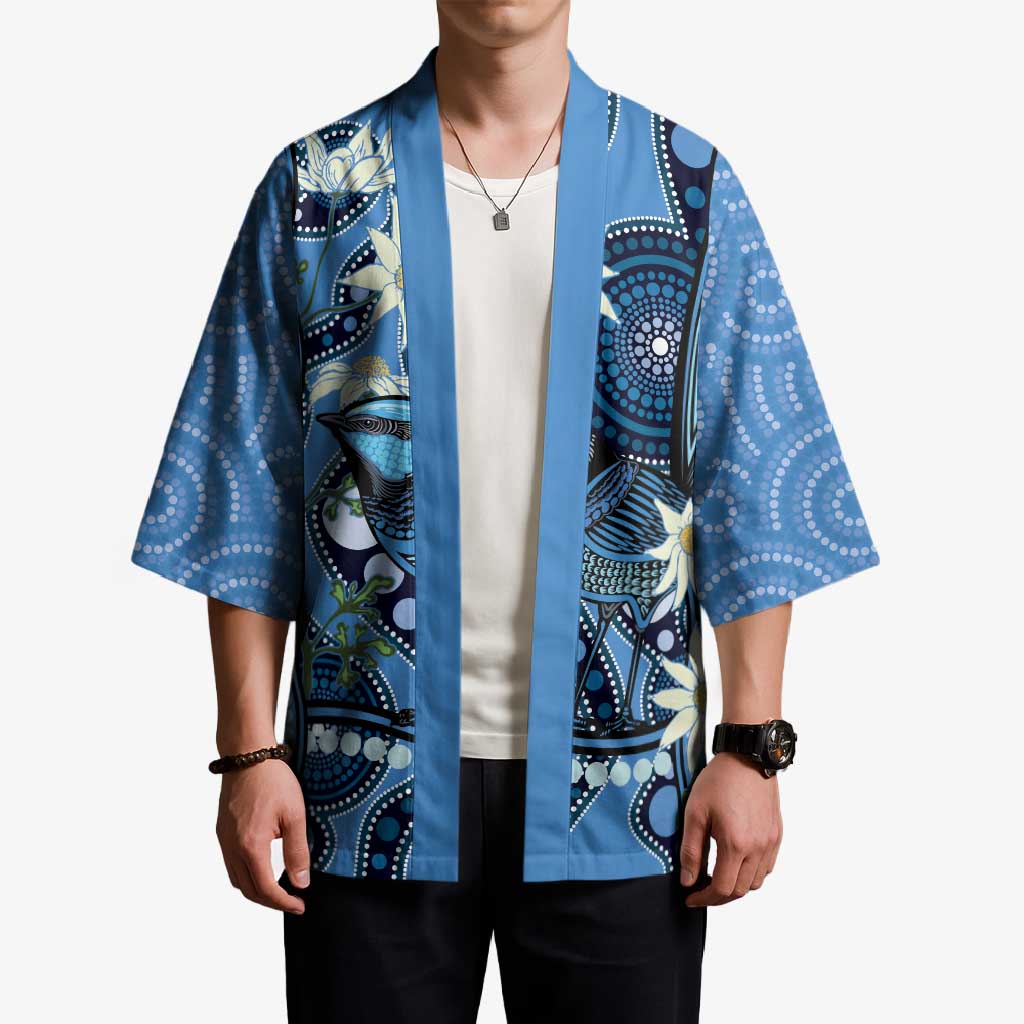 Australia Flannel Flower With Superb Fairy-wren Kimono Aboriginal Art - Aussie Hoodie