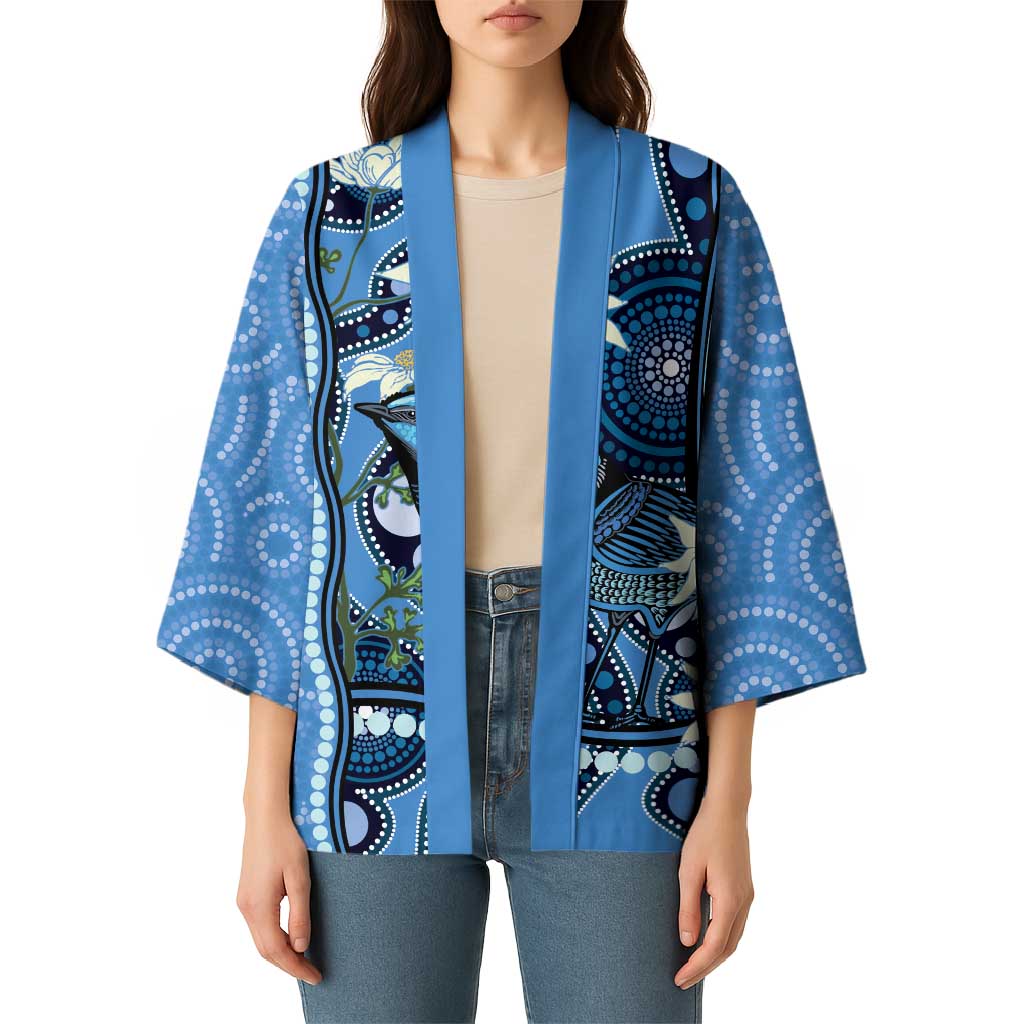 Australia Flannel Flower With Superb Fairy-wren Kimono Aboriginal Art - Aussie Hoodie