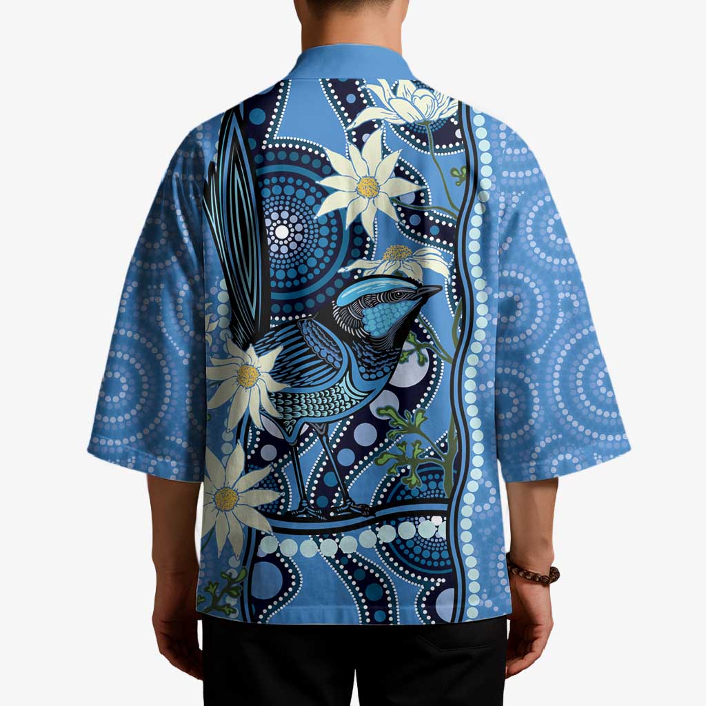Australia Flannel Flower With Superb Fairy-wren Kimono Aboriginal Art - Aussie Hoodie