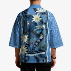 Australia Flannel Flower With Superb Fairy-wren Kimono Aboriginal Art - Aussie Hoodie