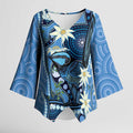 Australia Flannel Flower With Superb Fairy-wren Kimono Sleeve Blouse Aboriginal Art - Aussie Hoodie