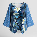 Australia Flannel Flower With Superb Fairy-wren Kimono Sleeve Blouse Aboriginal Art - Aussie Hoodie