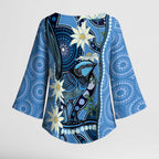 Australia Flannel Flower With Superb Fairy-wren Kimono Sleeve Blouse Aboriginal Art - Aussie Hoodie