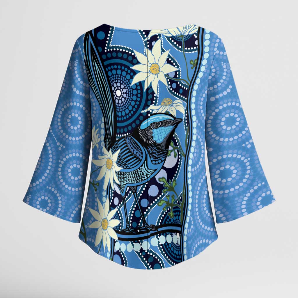 Australia Flannel Flower With Superb Fairy-wren Kimono Sleeve Blouse Aboriginal Art - Aussie Hoodie