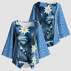 Australia Flannel Flower With Superb Fairy-wren Kimono Sleeve Blouse Aboriginal Art - Aussie Hoodie
