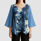 Australia Flannel Flower With Superb Fairy-wren Kimono Sleeve Blouse Aboriginal Art - Aussie Hoodie