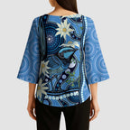 Australia Flannel Flower With Superb Fairy-wren Kimono Sleeve Blouse Aboriginal Art - Aussie Hoodie