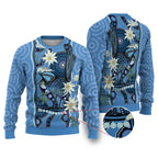 Australia Flannel Flower With Superb Fairy-wren Ugly Christmas Sweater Aboriginal Art