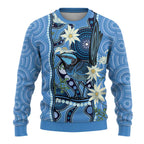 Australia Flannel Flower With Superb Fairy-wren Ugly Christmas Sweater Aboriginal Art