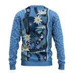 Australia Flannel Flower With Superb Fairy-wren Ugly Christmas Sweater Aboriginal Art