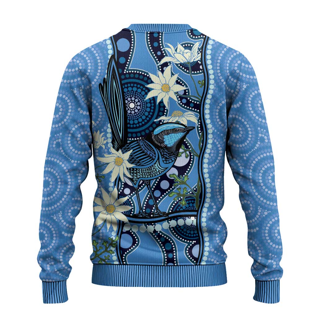 Australia Flannel Flower With Superb Fairy-wren Ugly Christmas Sweater Aboriginal Art