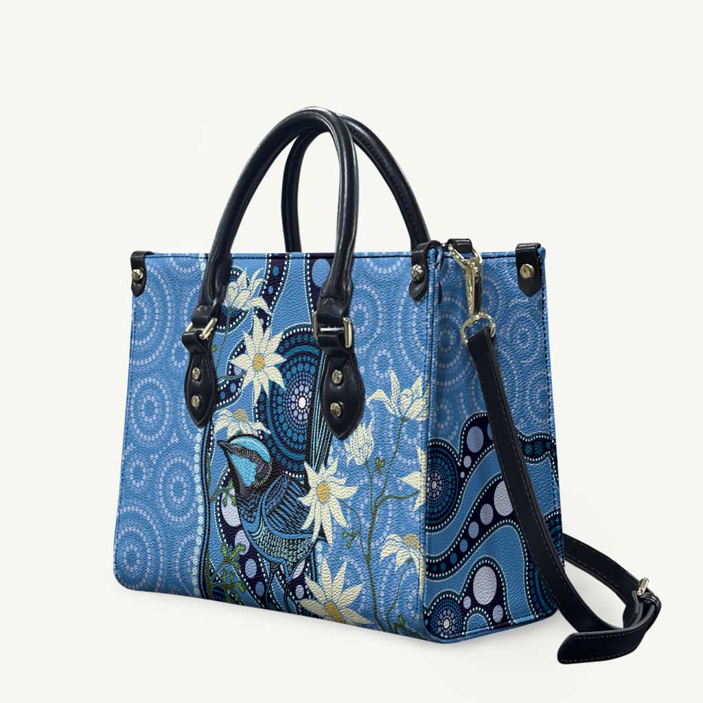 Australia Flannel Flower With Superb Fairy-wren Leather Bag Aboriginal Art - Aussie Hoodie