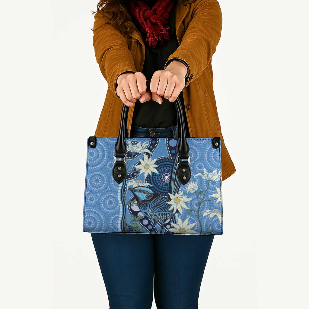 Australia Flannel Flower With Superb Fairy-wren Leather Bag Aboriginal Art - Aussie Hoodie