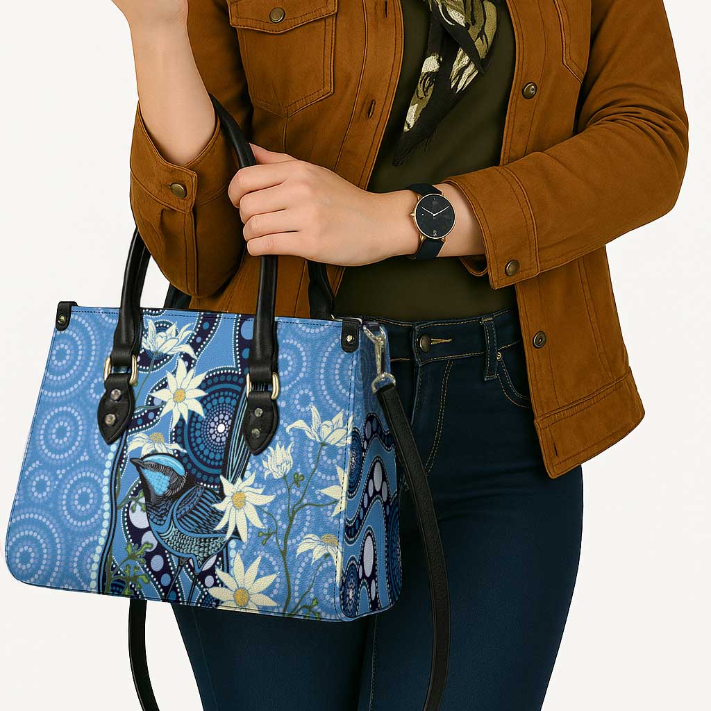 Australia Flannel Flower With Superb Fairy-wren Leather Bag Aboriginal Art - Aussie Hoodie