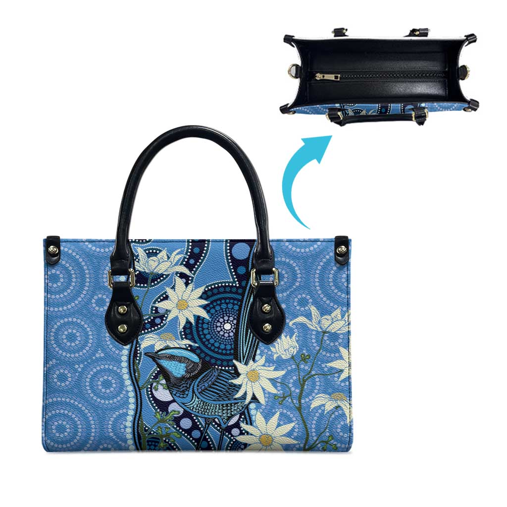 Australia Flannel Flower With Superb Fairy-wren Leather Bag Aboriginal Art - Aussie Hoodie