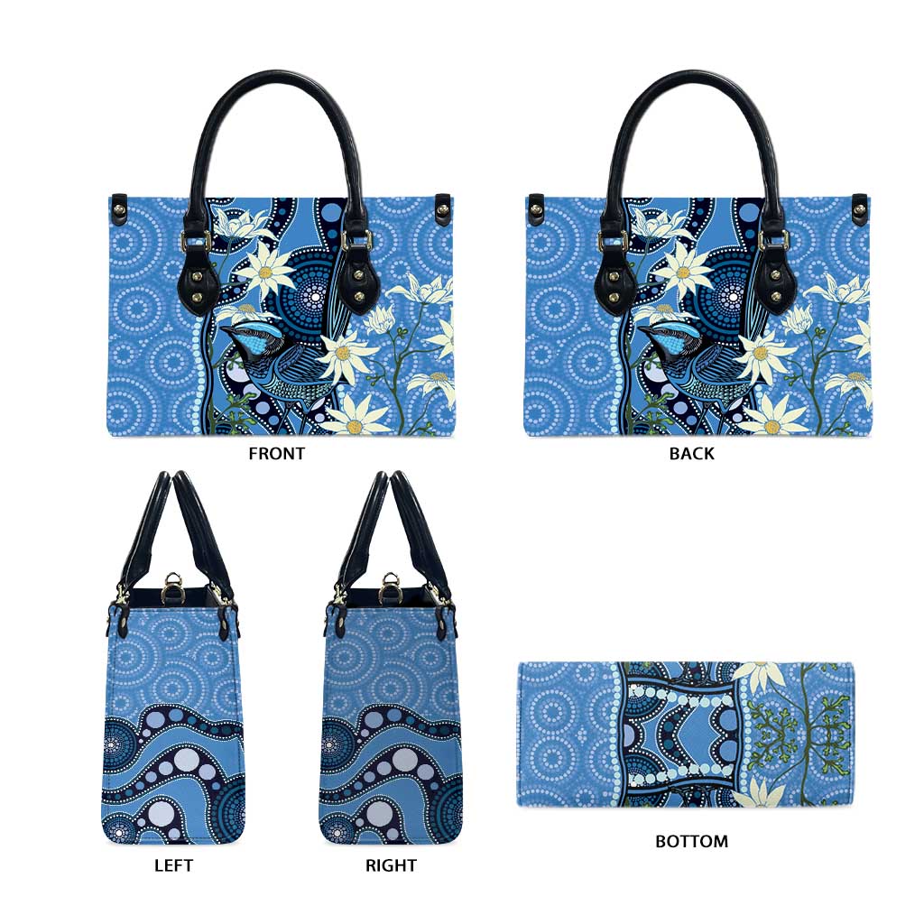 Australia Flannel Flower With Superb Fairy-wren Leather Bag Aboriginal Art - Aussie Hoodie