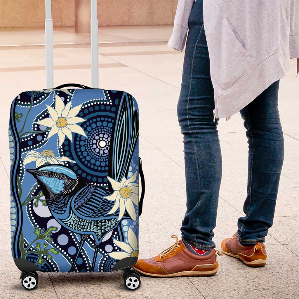 Australia Flannel Flower With Superb Fairy-wren Luggage Cover Aboriginal Art