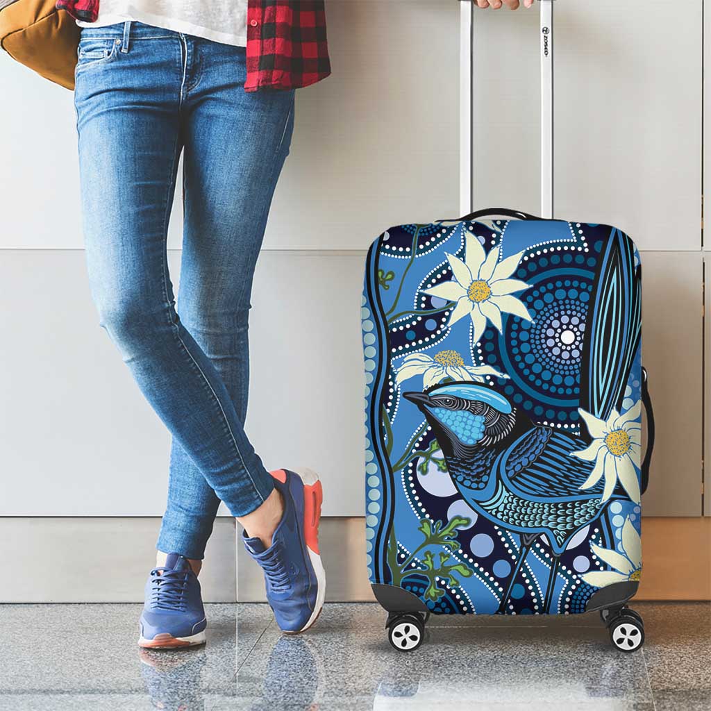 Australia Flannel Flower With Superb Fairy-wren Luggage Cover Aboriginal Art