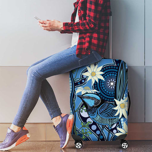 Australia Flannel Flower With Superb Fairy-wren Luggage Cover Aboriginal Art