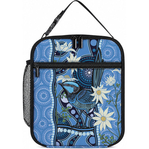 Australia Flannel Flower With Superb Fairy-wren Lunch Bag Aboriginal Art