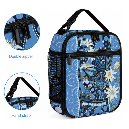 Australia Flannel Flower With Superb Fairy-wren Lunch Bag Aboriginal Art