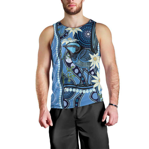Australia Flannel Flower With Superb Fairy-wren Men Tank Top Aboriginal Art