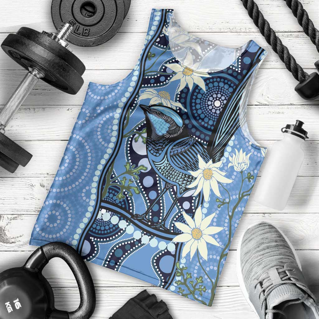 Australia Flannel Flower With Superb Fairy-wren Men Tank Top Aboriginal Art