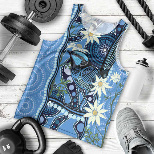 Australia Flannel Flower With Superb Fairy-wren Men Tank Top Aboriginal Art