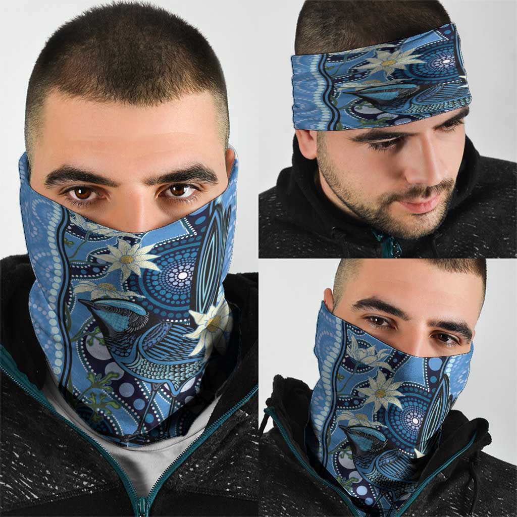 Australia Flannel Flower With Superb Fairy-wren Neck Gaiter Aboriginal Art - Aussie Hoodie